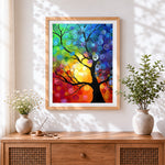 Finished abstract swirl tree paint by numbers artwork displayed as home decor