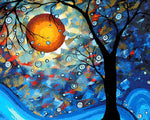 Abstract tree with orange sun paint by numbers kit for beginners