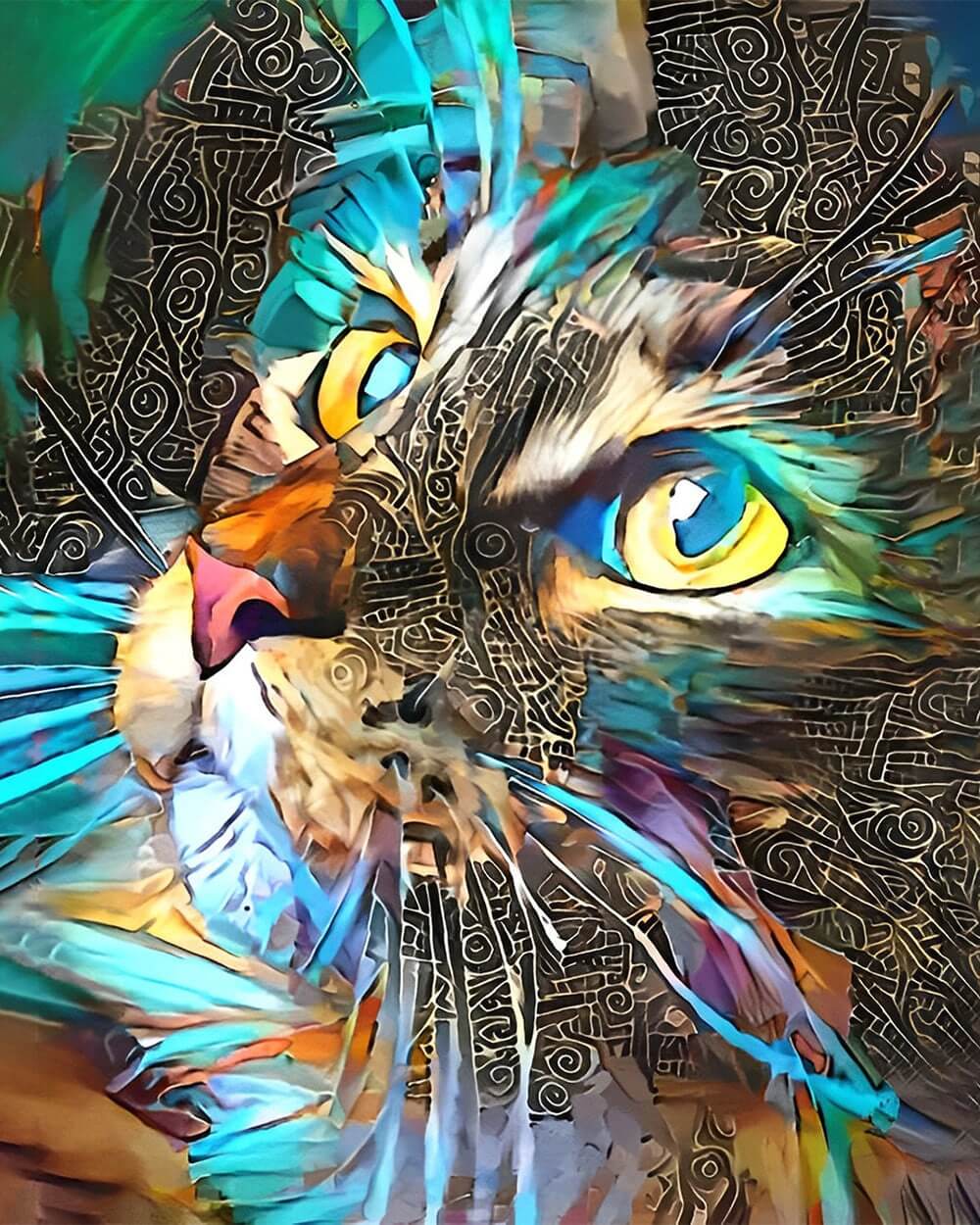 Abstract tribal cat cross stitch kit for beginners