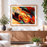 Finished abstract violin and face paint by numbers artwork displayed as home decor