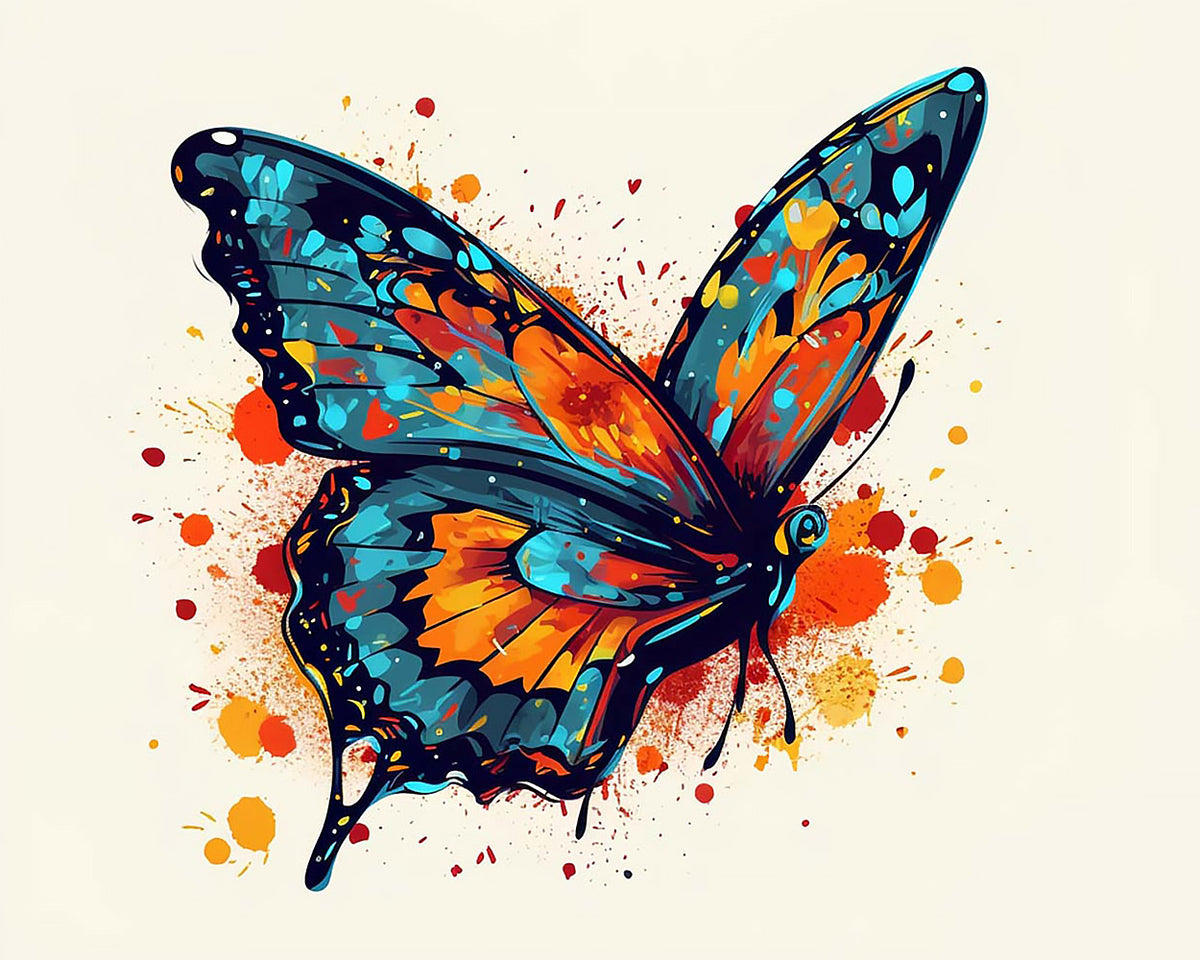 Abstract watercolour butterfly with splashes paint by numbers kit for beginners
