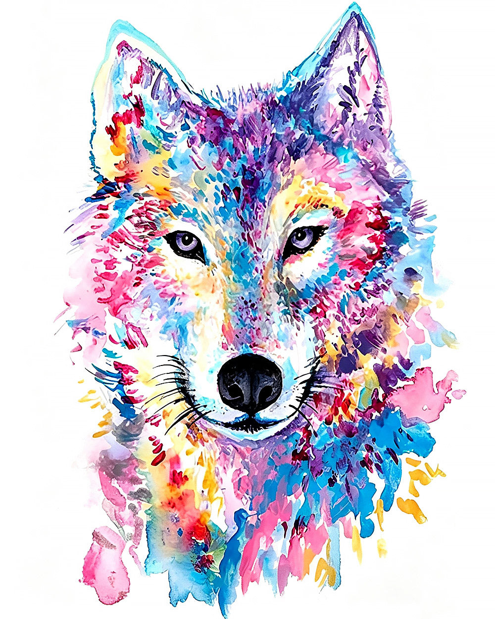 Abstract watercolour wolf cross stitch kit for beginners