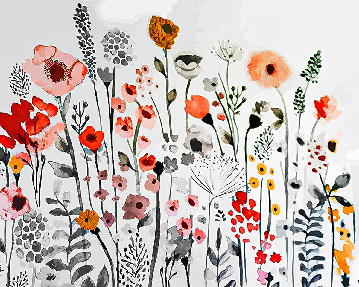 Abstract wildflower meadow cross stitch kit for beginners