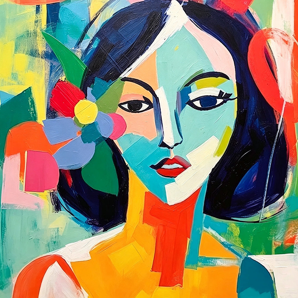 Abstract woman with flower cross stitch kit for beginners