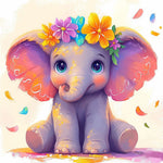 Adorable baby elephant with flower crown cross stitch kit for beginners