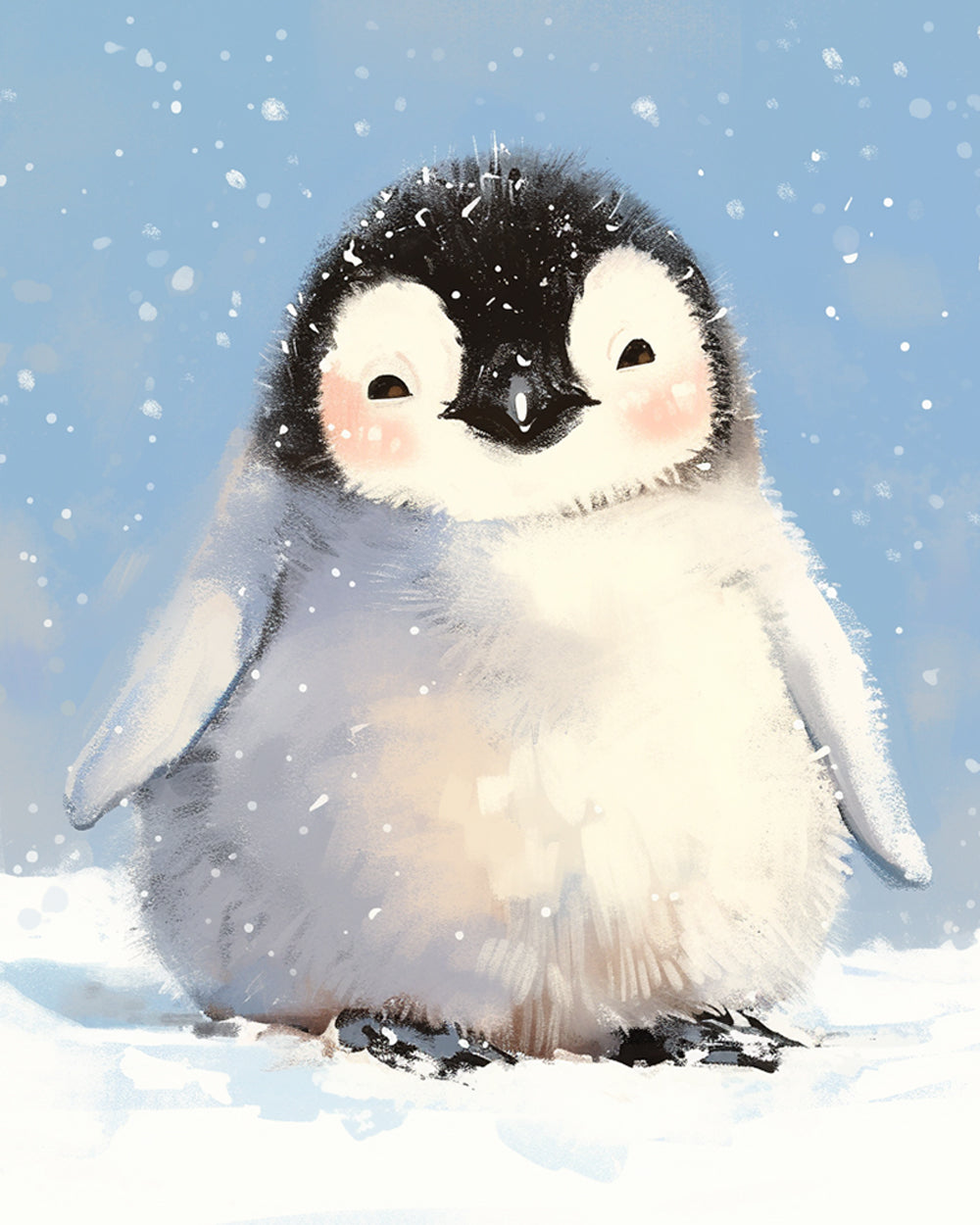 Adorable baby penguin in snow cross stitch kit for beginners
