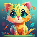 Adorable big-eyed spotted kitten cross stitch kit for beginners