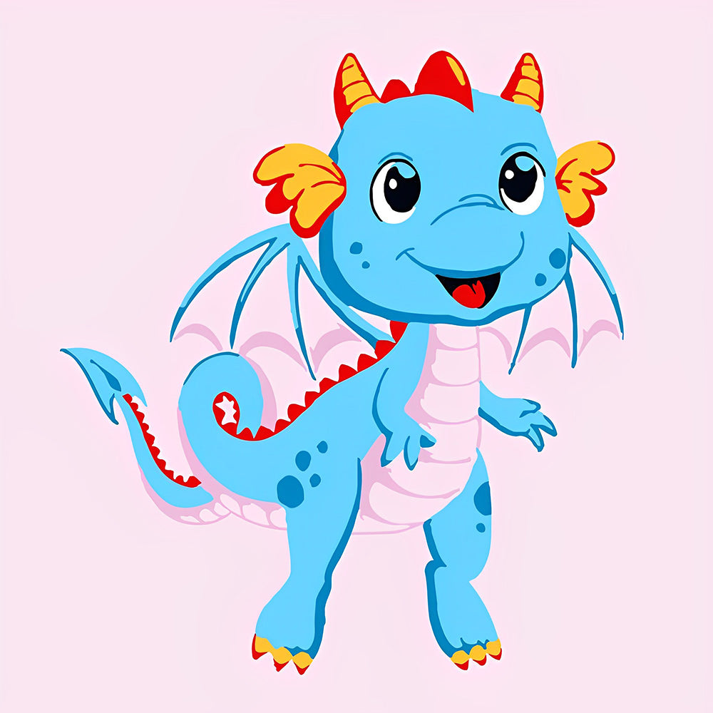 Adorable blue baby dragon cross stitch kit for beginners
