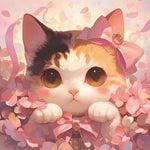 Adorable cat with a pink bow cross stitch kit for beginners