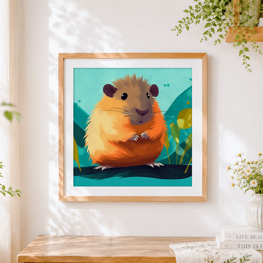 Finished adorable fluffy hamster cross stitch artwork displayed
