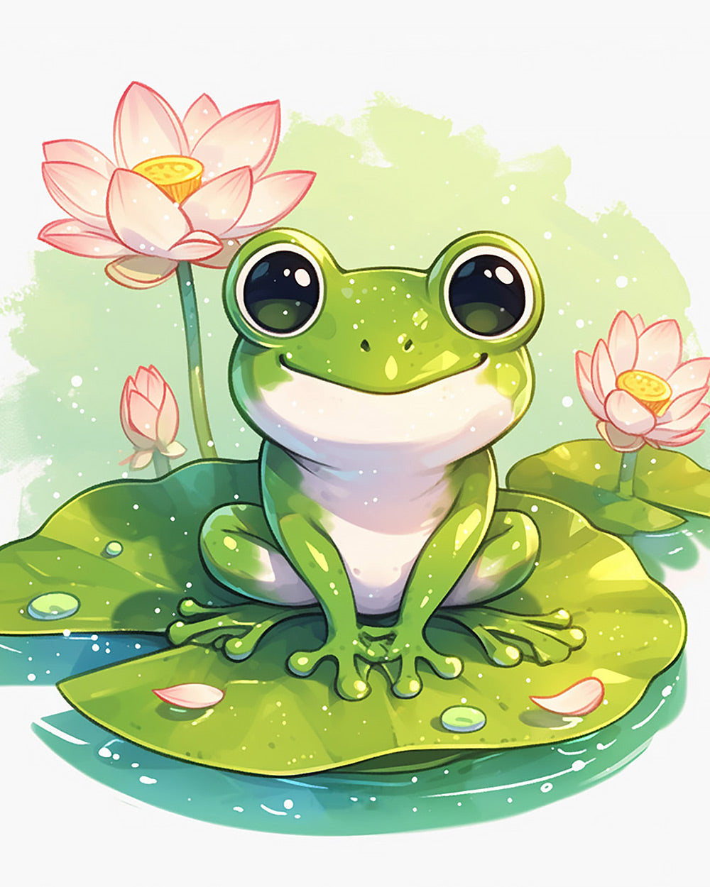 Adorable frog and lotus flowers cross stitch kit for beginners