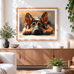 Finished adorable german shepherd puppy cross stitch artwork displayed