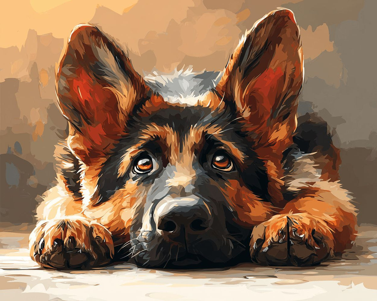 Adorable german shepherd puppy paint by numbers kit for beginners