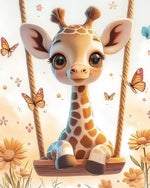 Adorable giraffe on a swing with butterflies cross stitch kit for beginners