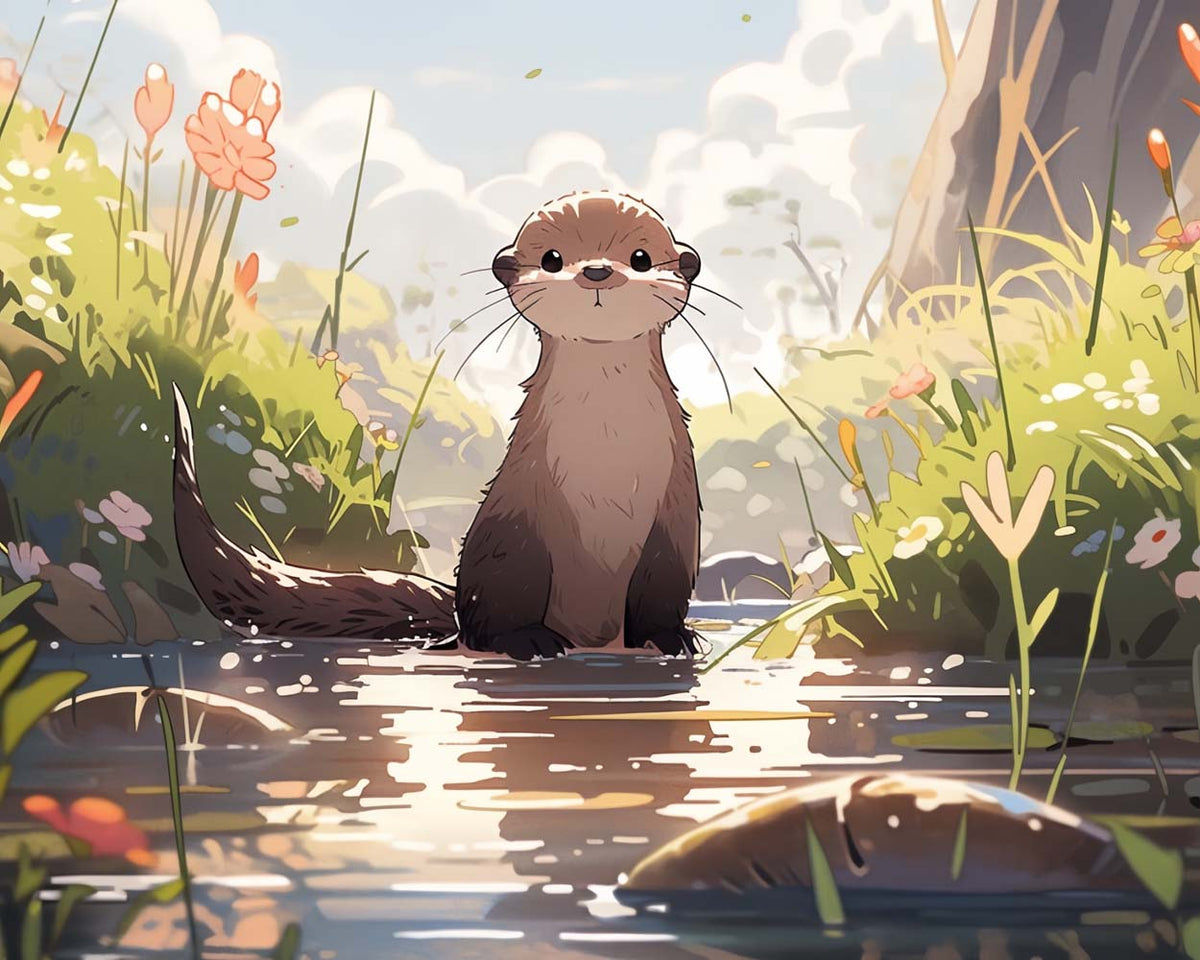 Adorable otter by the water cross stitch kit for beginners