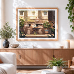 Finished adorable otter family cross stitch artwork displayed