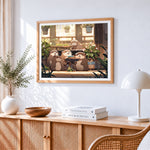 Adorable otter family cross stitch artwork displayed on wall as home decor
