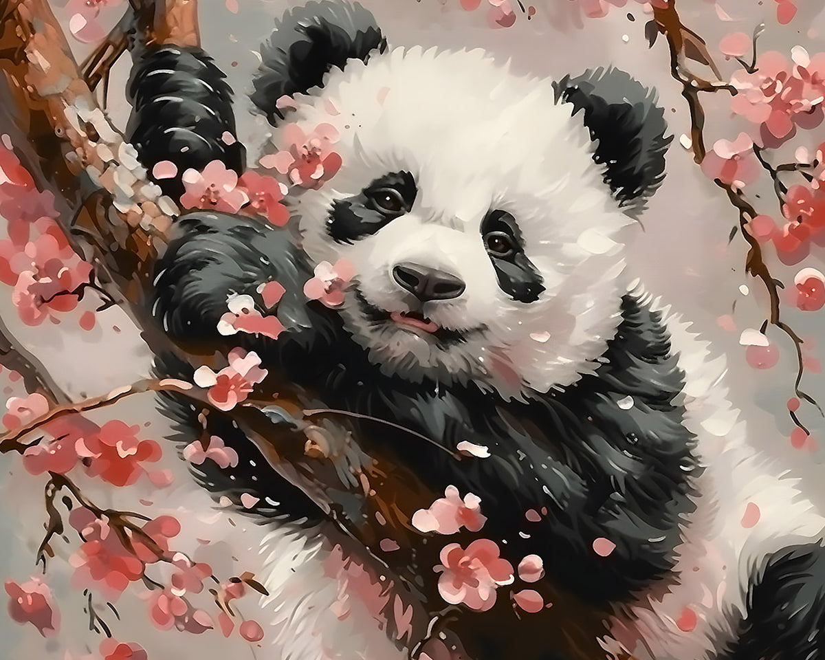 Adorable panda in cherry blossoms paint by numbers kit for beginners