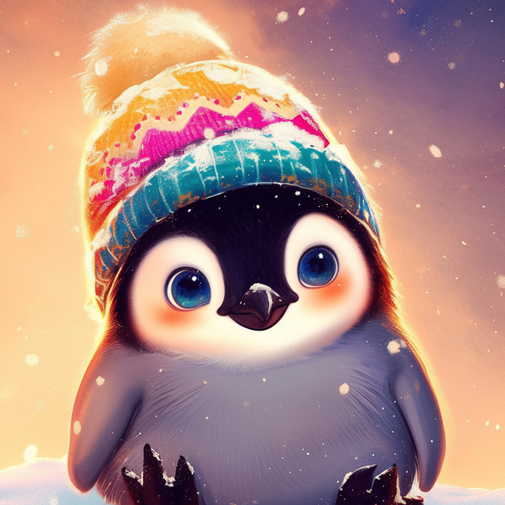 Adorable penguin in a winter beanie cross stitch kit for beginners
