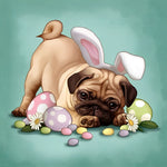 Adorable pug dog and easter eggs cross stitch kit for beginners