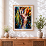 Finished afremov morning abstract woman cross stitch artwork displayed