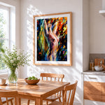 Afremov morning abstract woman cross stitch artwork displayed on wall as home decor