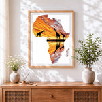 Finished african map with giraffe silhouettes cross stitch artwork displayed