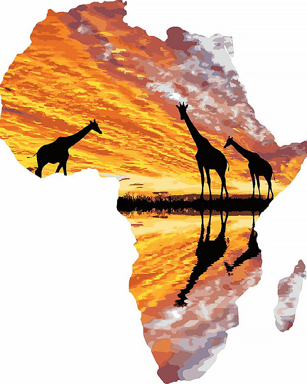 African map with giraffe silhouettes cross stitch kit for beginners