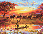 African river canoes and elephant herds cross stitch kit for beginners
