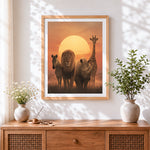 Finished african safari animals at sunset cross stitch artwork displayed