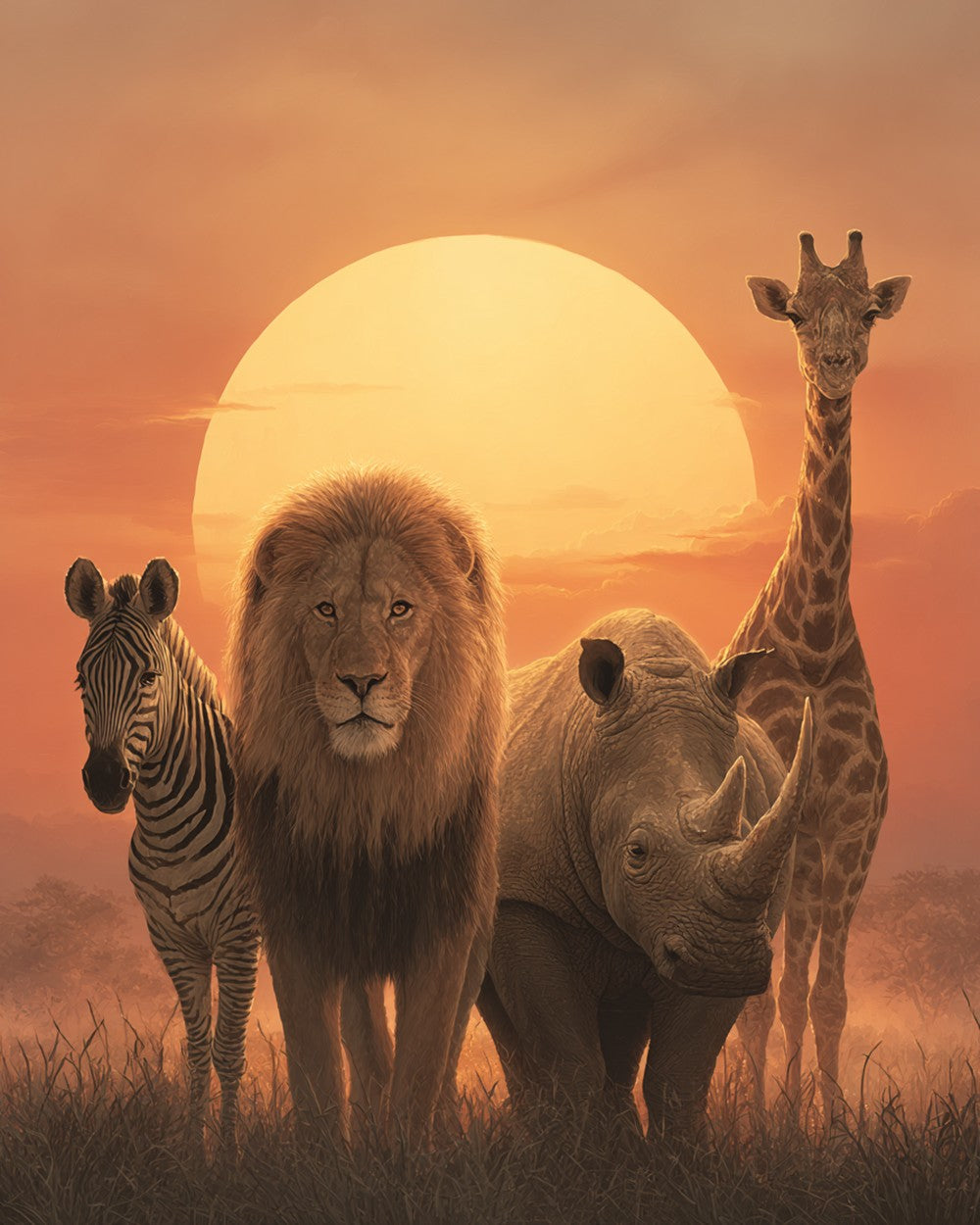African safari animals at sunset cross stitch kit for beginners
