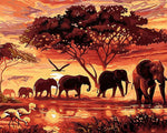 African sunset elephant family cross stitch kit for beginners