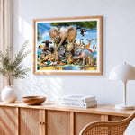 African wildlife animal collage cross stitch artwork displayed on wall as home decor
