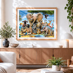 Finished african wildlife animal collage paint by numbers artwork displayed as home decor