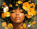 African woman and golden flowers paint by numbers kit for beginners