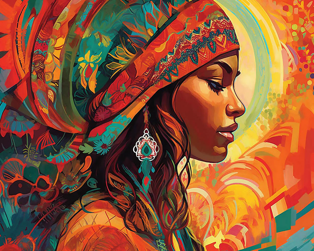 African woman in headscarf cross stitch kit for beginners