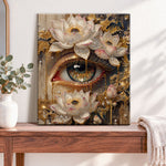 Finished all seeing eye with lotus pearl diamond painting artwork displayed as home decor