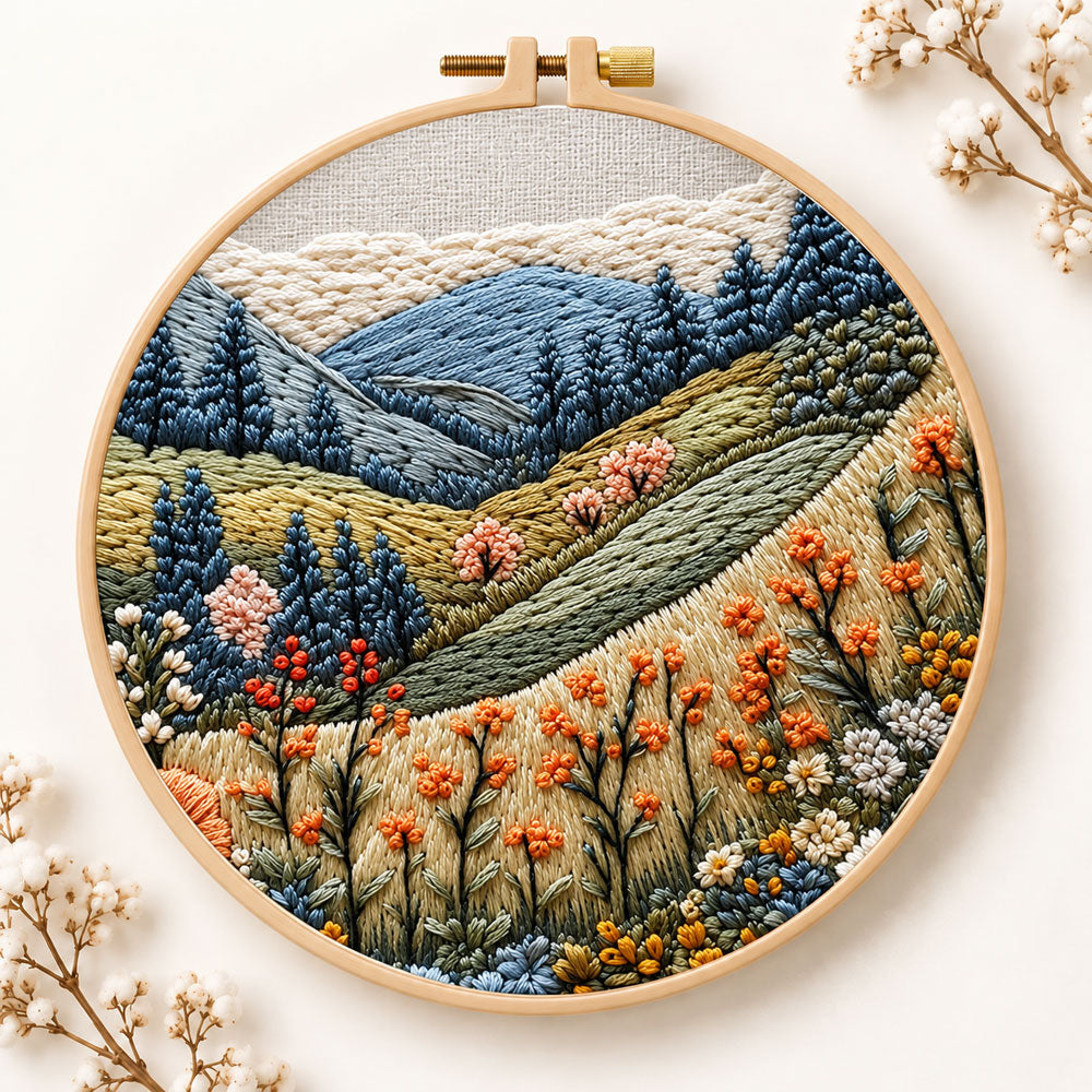 Alpine wildflower slopes embroidery kit