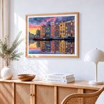 Amsterdam canal and houses paint by numbers artwork displayed on wall as home decor