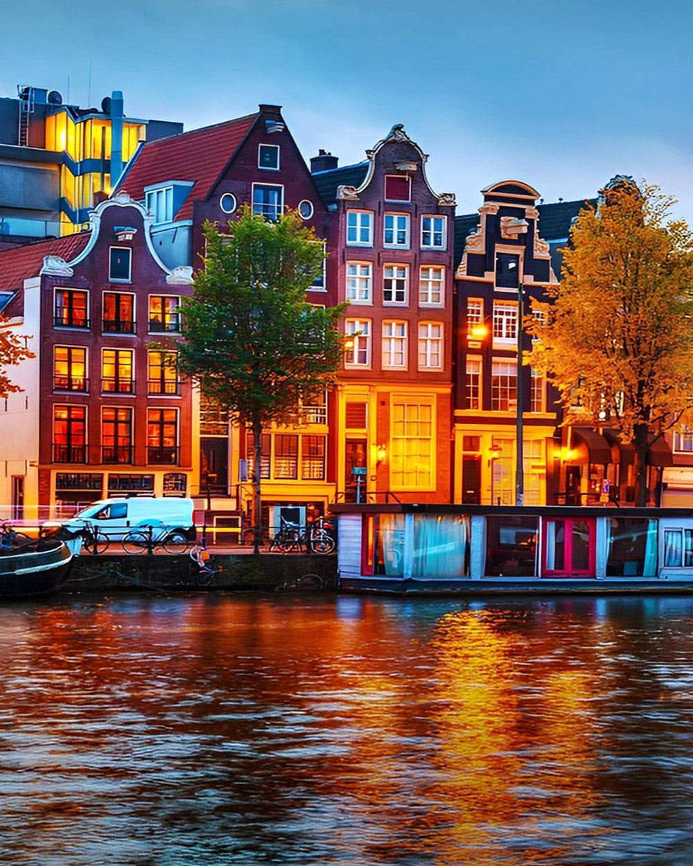 Amsterdam canal at night cross stitch kit for beginners