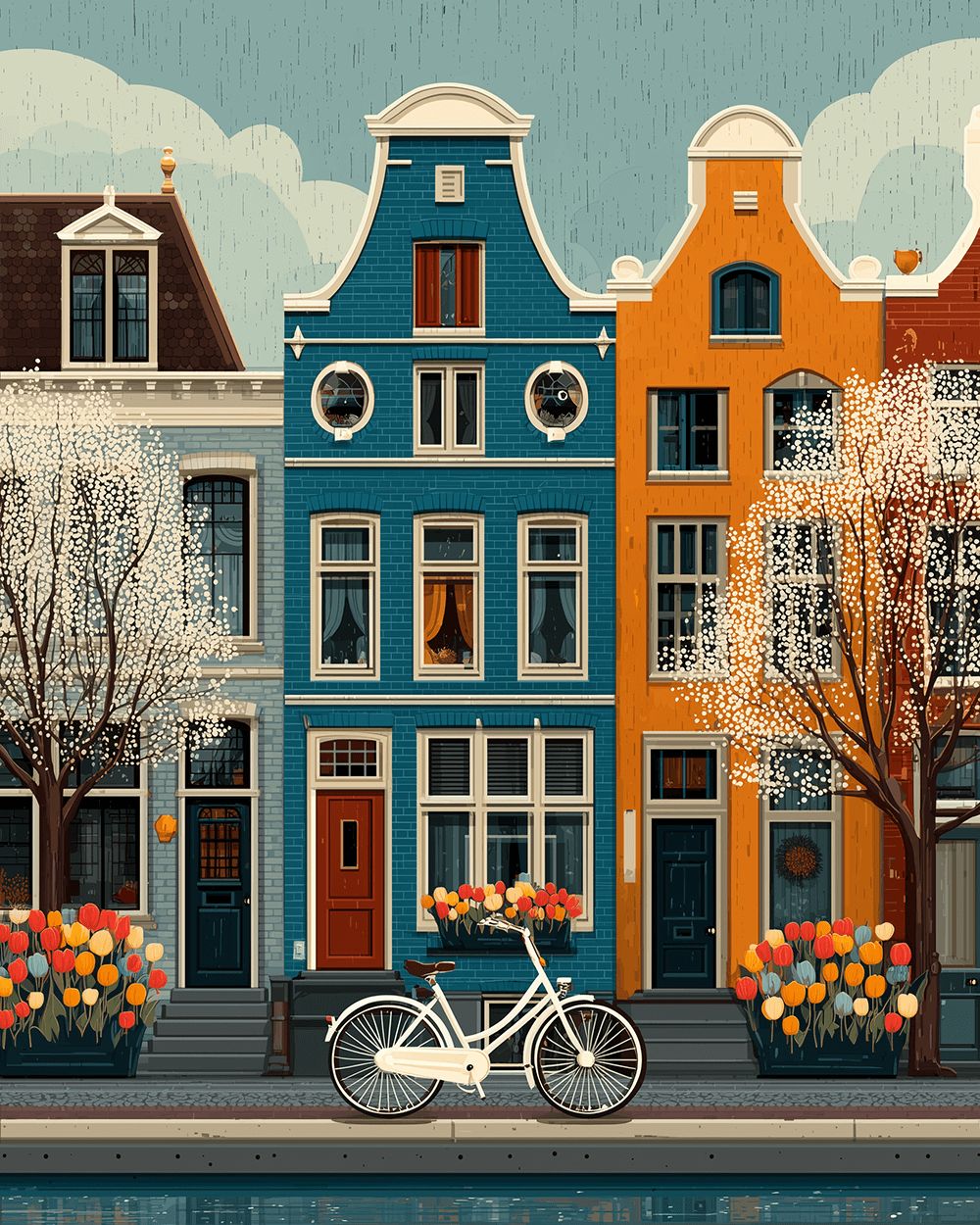 Amsterdam canal houses and bicycle cross stitch kit for beginners