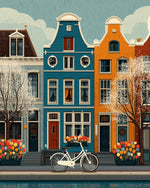 Amsterdam canal houses and bicycle cross stitch kit for beginners