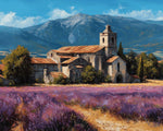 Ancient monastery in a lavender field cross stitch kit for beginners