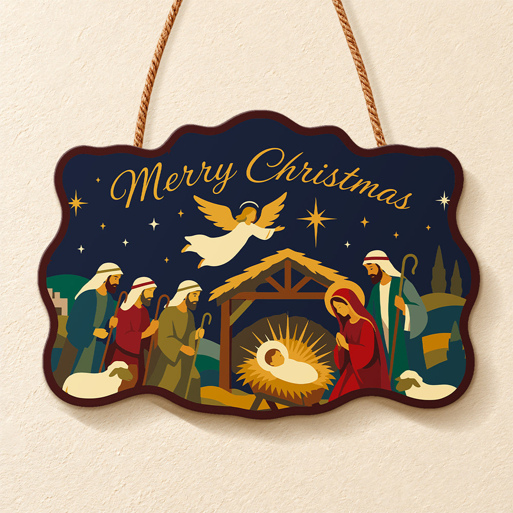 Angel and shepherds nativity paint by numbers door hanger finished design
