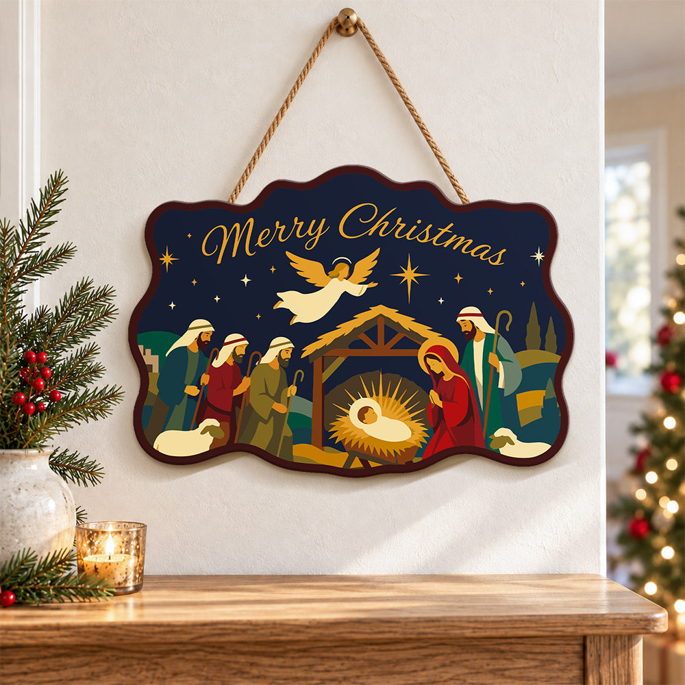 Angel and shepherds nativity paint by numbers door hanger as indoor wall decor