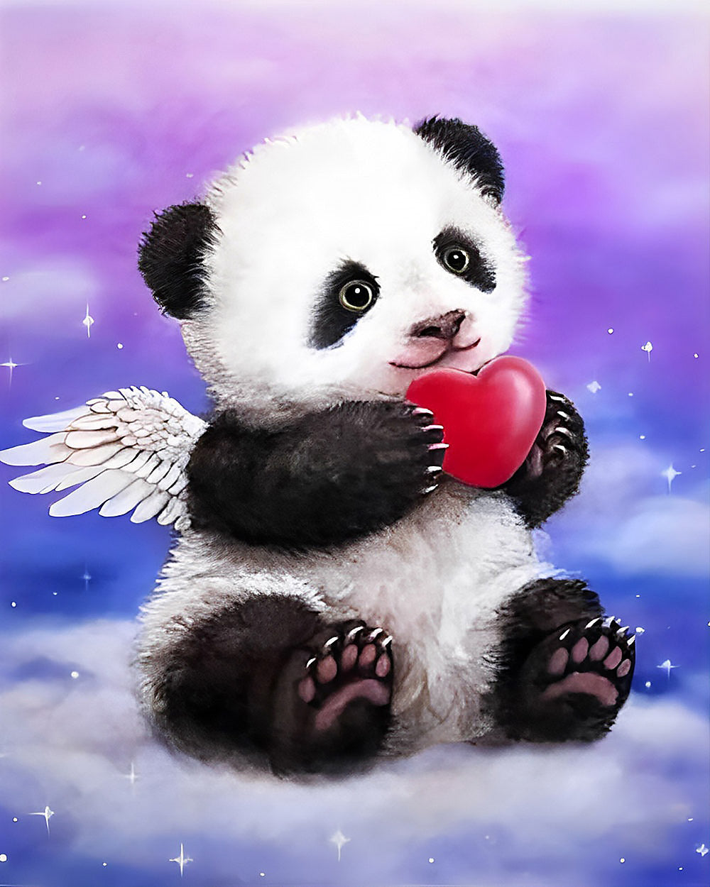 Angel panda with a heart cross stitch kit for beginners