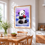 Angel panda with a heart paint by numbers artwork displayed on wall as home decor