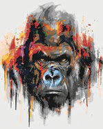 Angry colourful splatter gorilla cross stitch kit for beginners