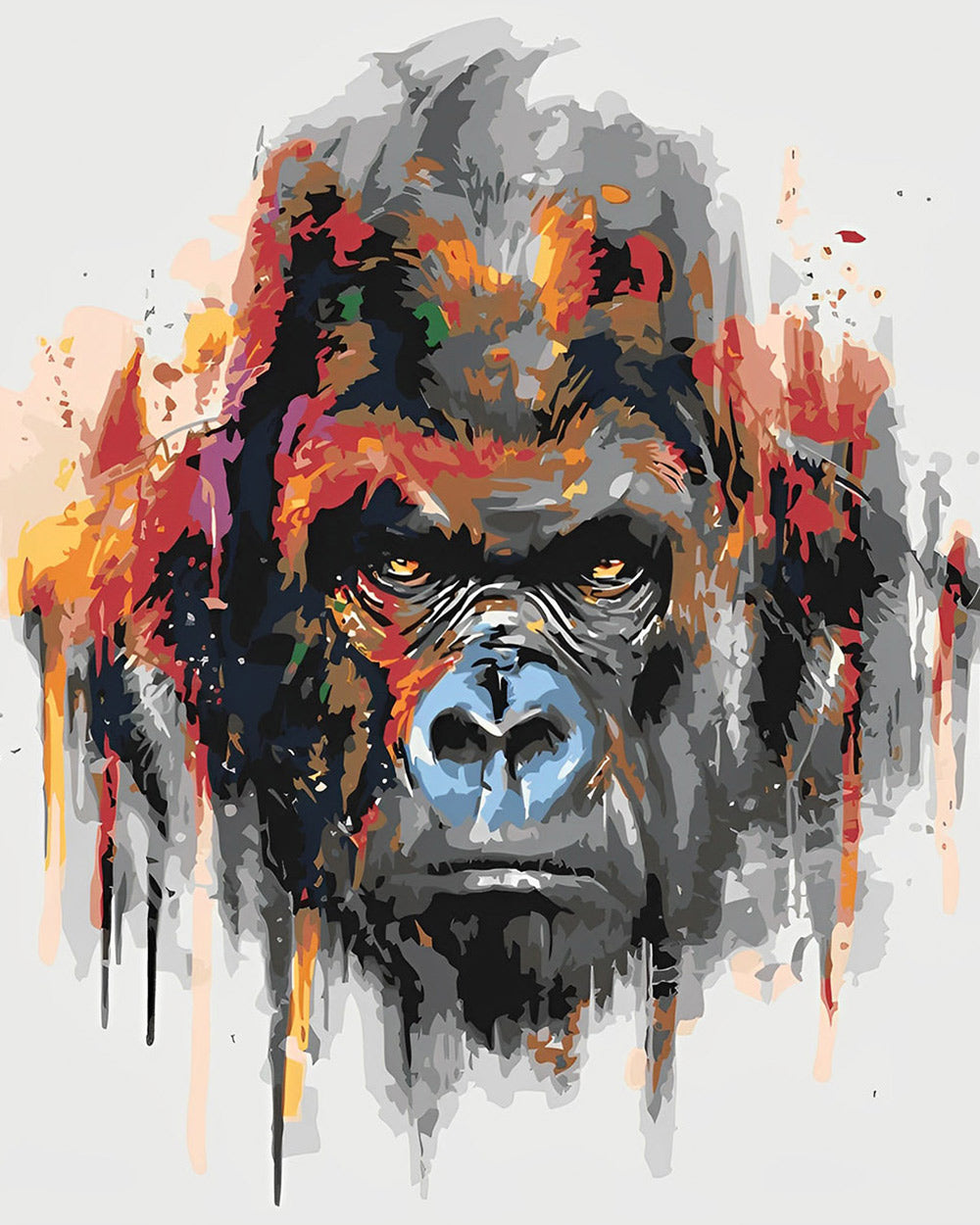 Angry colourful splatter gorilla cross stitch kit for beginners