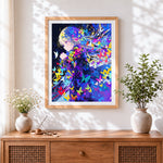 Finished anime figure with colourful butterflies cross stitch artwork displayed